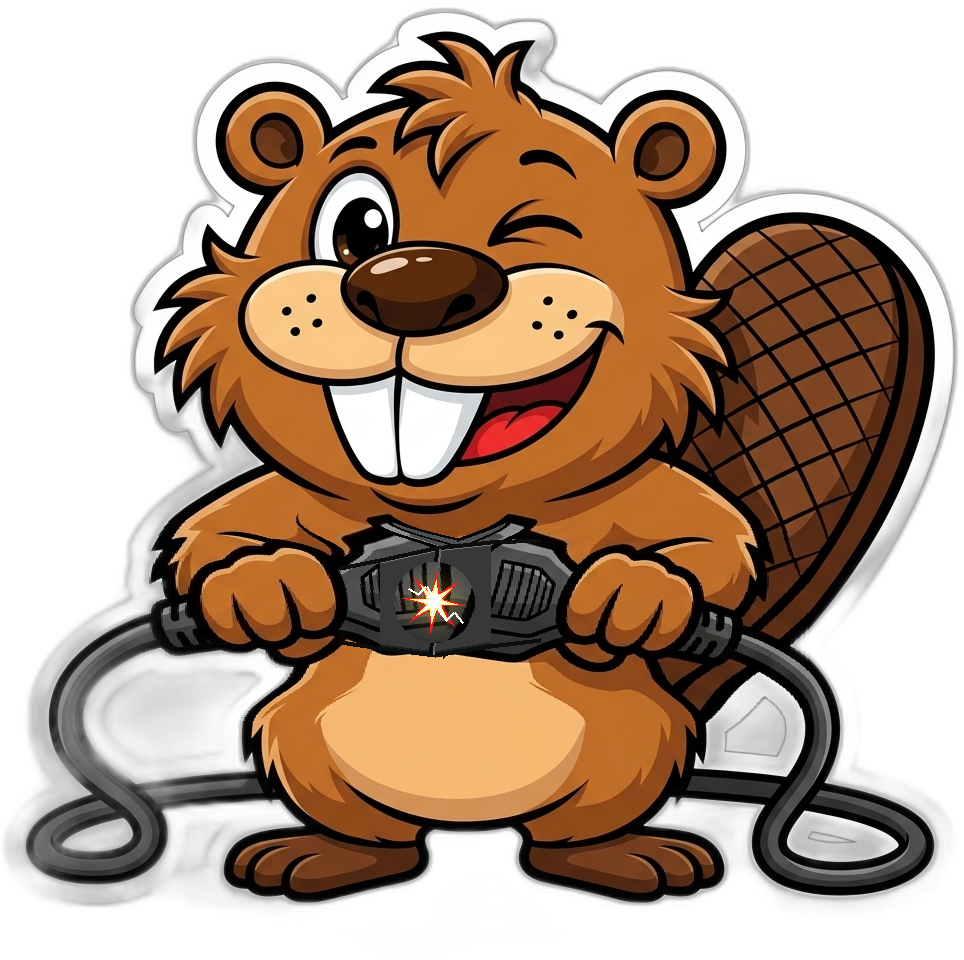 Beaver mascot plugging the lights together